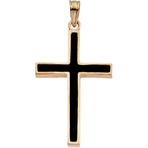 14K Yellow Gold Cross with Black Epoxy