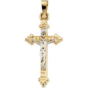 14K Yellow Gold/White Two Tone Crucifix Pendant