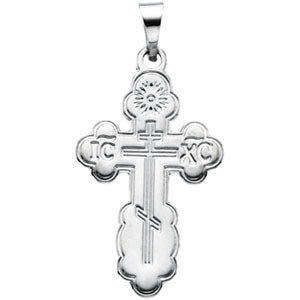 14K White Gold Die Struck Orthodox Cross Pendant at Catholic Shop