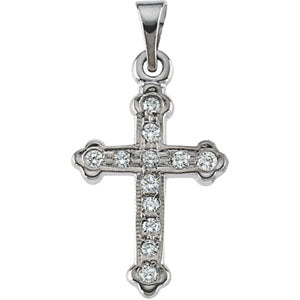14K White Gold Cross Pendant with Diamond
