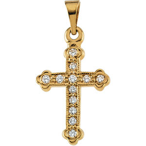 14K Yellow Gold Cross Pendant with Diamond