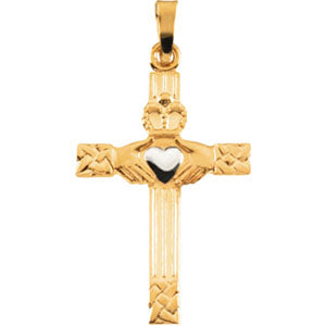 14K Yellow Gold/White Tt Claddagh Cross Pendant