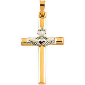 14K Yellow Gold/White Tt Claddagh Cross Pendant