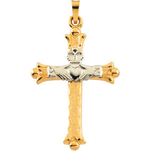 14K Yellow Gold/White Tt Claddagh Cross Pendant