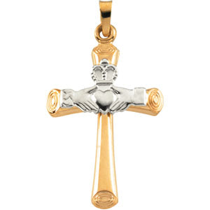 14K Yellow Gold/White Tt Claddagh Cross Pendant