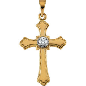 14K Yellow Gold Cross Pendant with Diamond