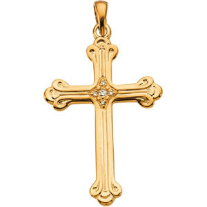 14K Yellow Gold Cross Pendant with Diamond