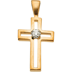 14K Gold Cross Pendant with Diamond
