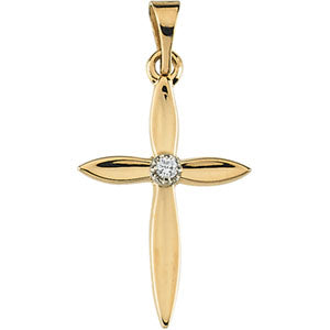 14K Yellow Gold Cross Pendant with Diamond