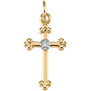 14K Yellow Gold/White Cross Pendant with Diamond