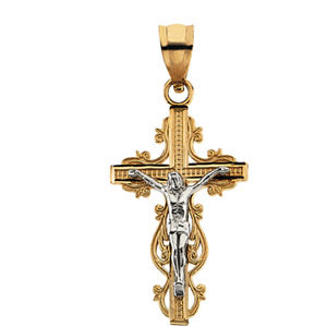 14K Yellow Gold/White Two Tone Crucifix Pendant
