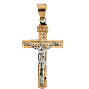 14K Yellow Gold/White Two Tone Crucifix Pendant