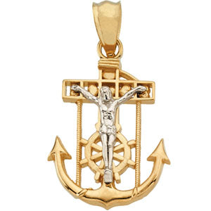 14K Yellow Gold/White Two Tone Mariners Cross