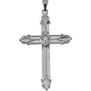 14K White Gold Cross Pendant with Diamond