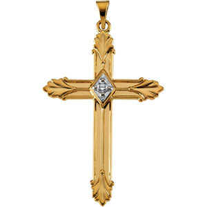 14K Yellow Gold Cross Pendant with Diamond