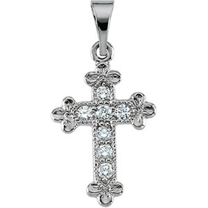 14K White Gold Cross Pendant with Diamond
