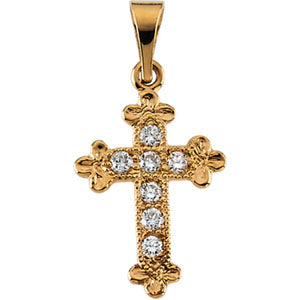 14K Yellow Gold Cross Pendant with Diamond