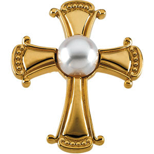 14K Gold Pearl Cross at Catholic Shop