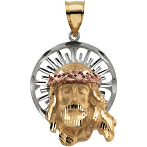 14K Yellow Gold Tri Color Jesus Pendant at Catholic Shop