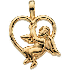 14K White 18.5x14.5 mm Angel Heart Pendant