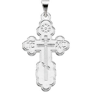 14K White Gold Die Struck Orthodox Cross
