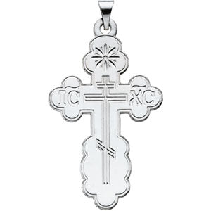 14K White Gold Die Struck Orthodox Cross