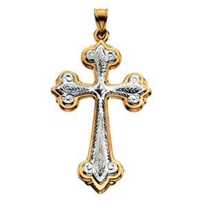 14K White Gold/Yellow Two Tone Hollow Cross Pendant at Catholic Shop