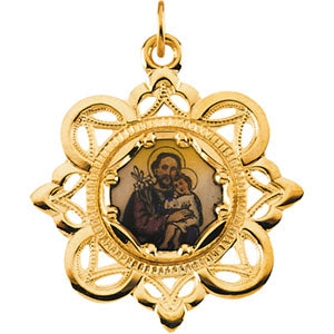 10K Yellow St.Joseph Framed Enamel Pendant at Catholic Shop