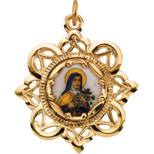 10K Yellow St Theresa Framed Enamel Pendant at Catholic Shop