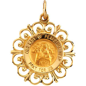 14K Yellow Gold Round Perpetual Help Pendant Medal at Catholic Shop