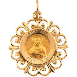 14K Yellow Gold Round St Paul Pendant Medal at Catholic Shop