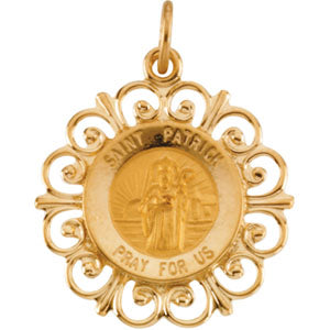 14K Yellow Gold Round St Patrick Pendant Medal at Catholic Shop
