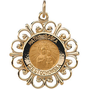 14K Yellow Gold Round Matka Boska Pendant Medal at Catholic Shop
