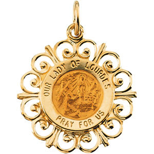 14K Yellow Gold Round Our Ldy Of Lourdes Pendant at Catholic Shop