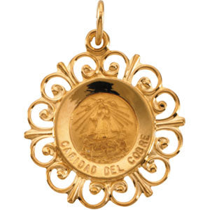 14K Yellow Gold Round Caridad Del Cobre Pendant Medal at Catholic Shop