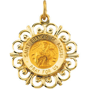 14K Yellow Gold Round St Francis Of Assisi Pendant Medal at Catholic Shop  4/7