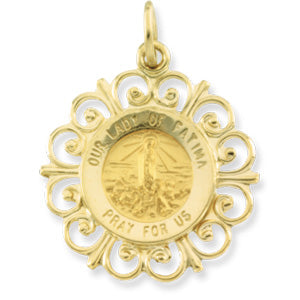 14K Yellow Gold Round Our Ldy Of Fatima Pendant Medl at Catholic Shop