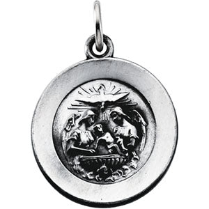 Sterling Silver Round Baptism Pendant Pendant with Chain