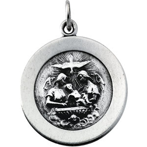 Sterling Silver Round Baptism Pendant Pendant with Chain