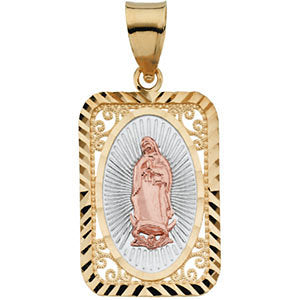 14K Gold & Rose 21.5x15 MM Lady of Guadalupe Rectangle Pendant