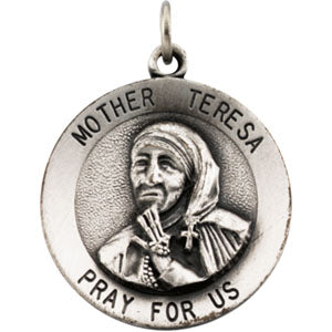 Sterling Silver Pendant Medal Round Mother Teresa with Chain at Catholic Shop