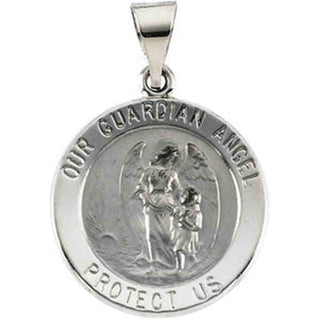 14K White Gold Hollow Round Guardian Angel Medal at Catholic Shop