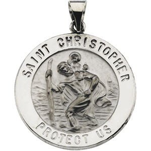 14K White Gold Round Hollow Saint Christopher Pendant