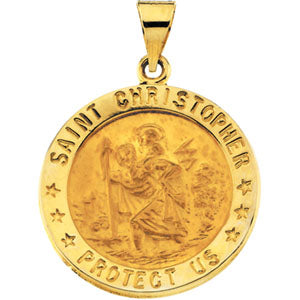 14K Yellow Gold Round Hollow St. Christopher Pendant
