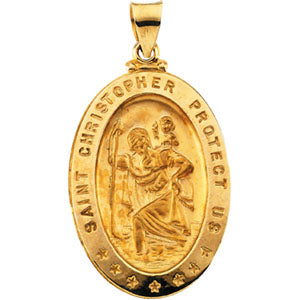 14K Yellow Gold Hollow Oval St. Christopher Me at Catholic Shop