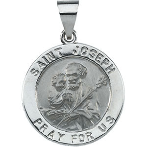 14K White Gold Hollow Round St. Joseph Medal at Catholic Shop
