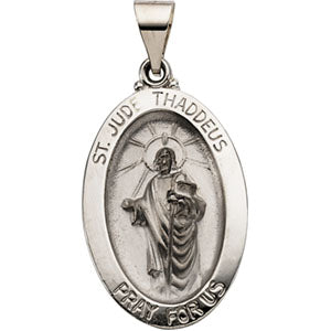 14K White Gold Hollow Oval St. Jude Medal at Catholic Shop