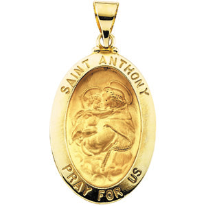 14K Yellow Gold Oval Hollow St. Anthony Medal at Catholic Shop