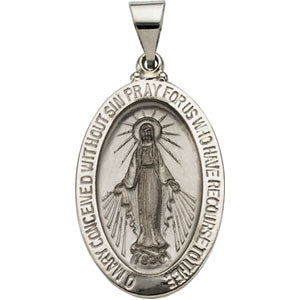 14K White Gold Hollow Oval Miraculous Medal at Catholic Shop
