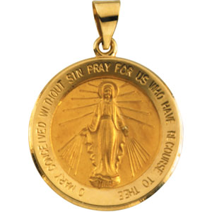 14K Yellow Gold Round Hollow Miraculous Medal